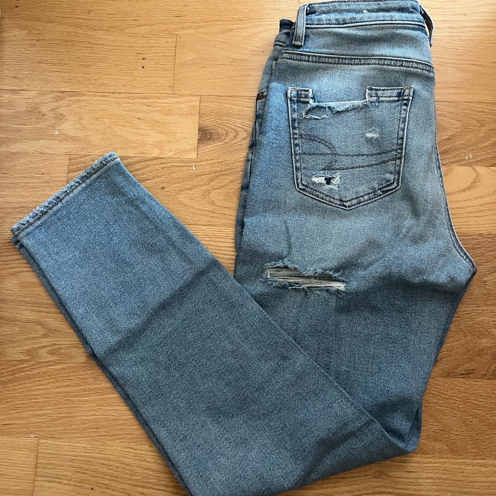 American Eagle Outfitters Blue Boyfriend Jeans with Stonewashed Look